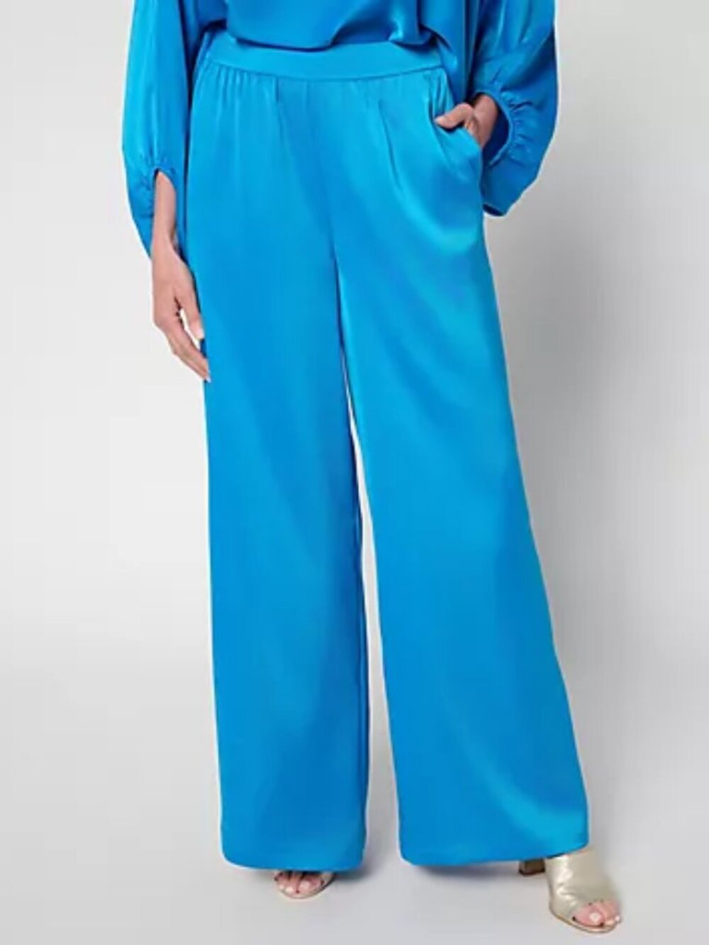 Carla Rockmore Collection Petite Wide Leg Pull-On Satin Pant, Sz PXL a693745